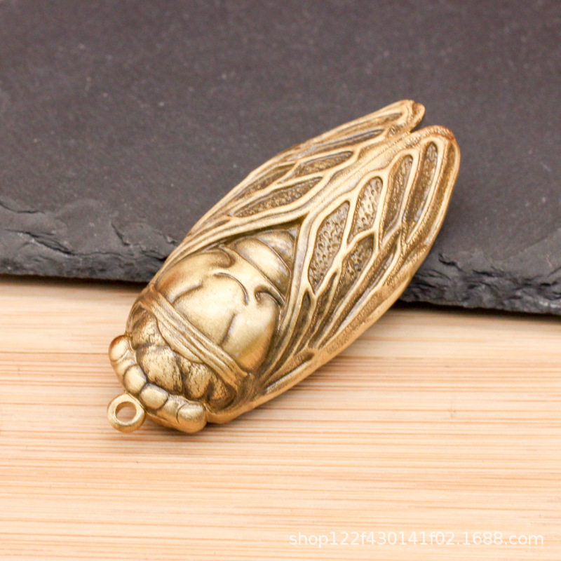 纯黄铜大号知了挂件模型汽车钥匙扣挂件桌面摆件复古风铜饰品