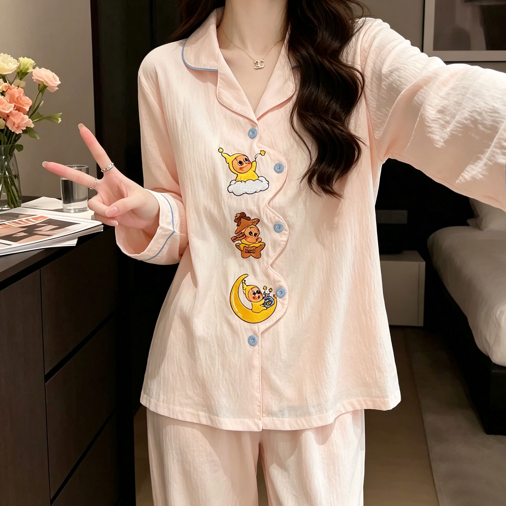 睡衣女秋季长袖2026新款带胸睡衣/家居服套装