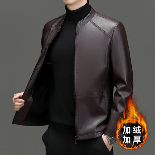 男士皮衣 秋冬韩版中青年加绒立领时尚百搭休闲皮夹克PU皮皮外套