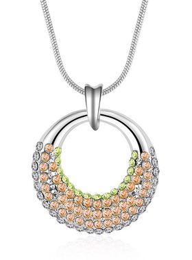 欧美时尚奥地利水晶奢华镶钻甜美多色半月倾城月光倾泻18K银项链