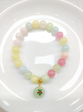 水晶多巴胺糖果色琉璃手串8mm冰淇凌马卡龙奶油系手链平安扣吊坠