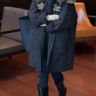 复古时尚休闲宽松中长款黑色棉服女款冬季加厚棉衣派克服夹棉外套