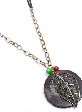 欧美女士长款合金毛衣链树叶吊坠