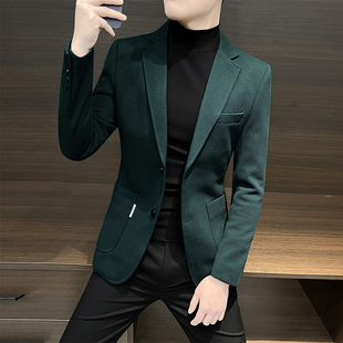 高级感男装 华夫格小西装 2024新款 外套男士 商务痞帅休闲西服 春秋季