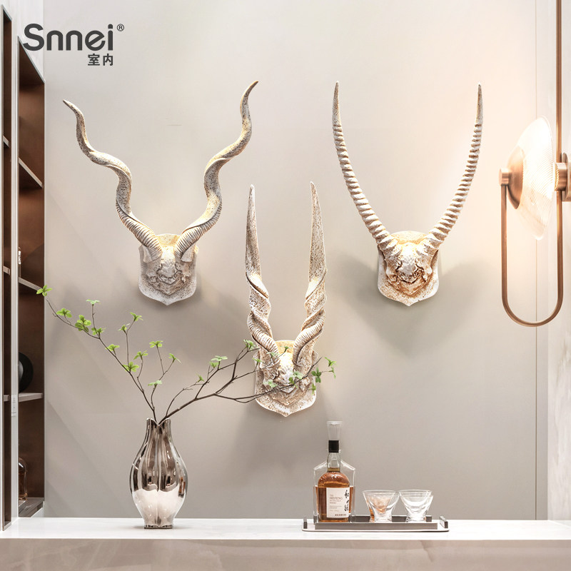 仿真树脂羚羊角动物墙壁挂件酒吧立体墙上壁饰服装店背景墙面装饰
