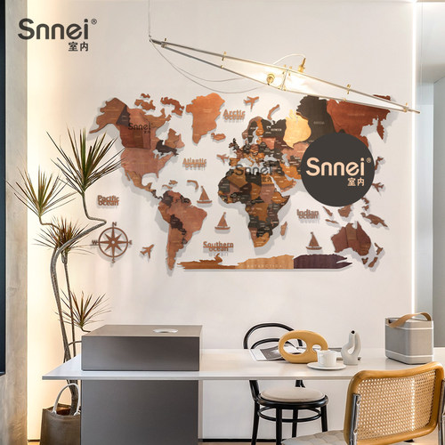 实木旅行立体世界地图墙面装饰
