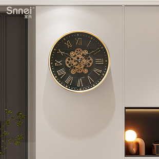 中古风客厅墙面高级感装 饰挂钟轻奢卧室铁艺齿轮钟表大气圆形时钟
