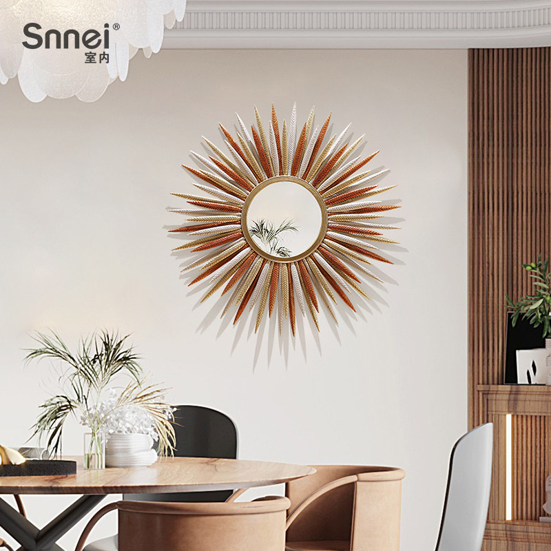 欧式现代轻奢客厅软装墙面立体铁艺玄关太阳镜子装饰挂件房间挂饰