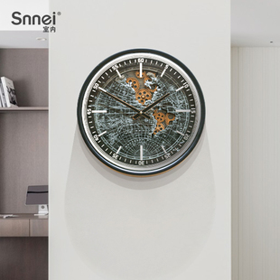 怀旧复古客厅墙面装 饰钟表中古风多场合创意铁艺齿轮地球圆形挂钟