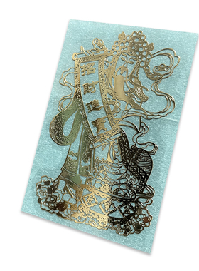 中国风古风金属贴 招财财神招财进宝手机金属镀金贴 手机背贴门贴