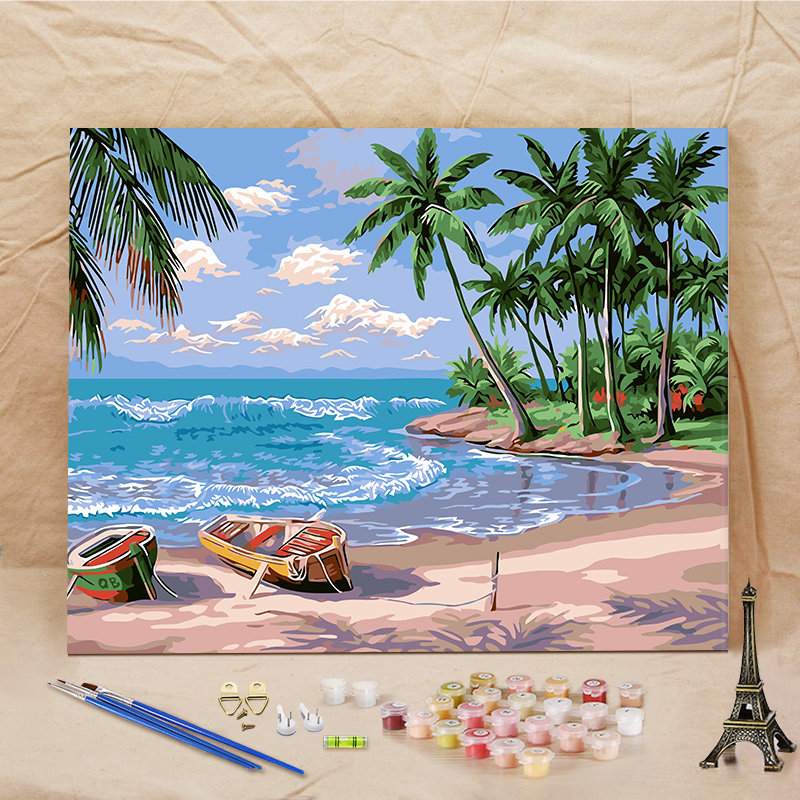 新款diy数字油画手绘填色风景客厅海边油彩装饰画 40*50假日海滩