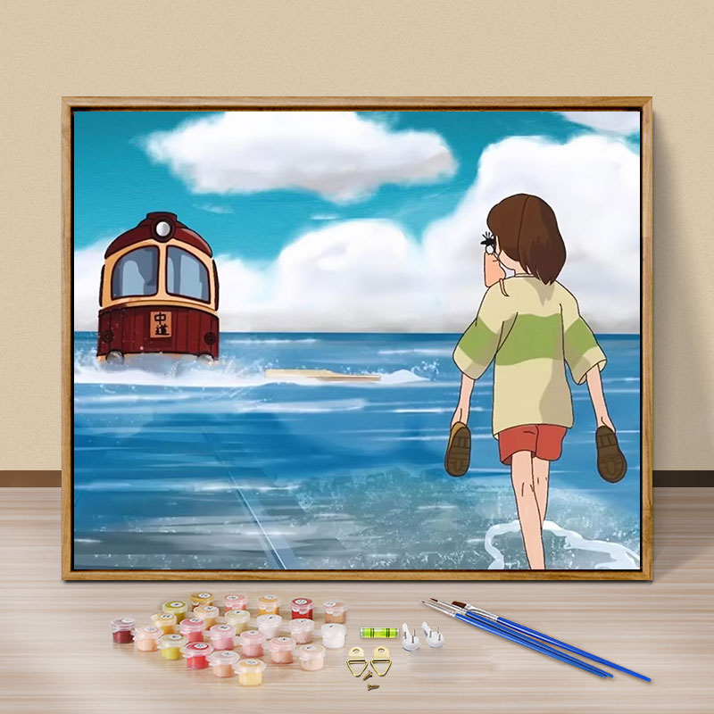 diy数字油画油彩画卡通动漫千与千寻手绘画画减压填色客厅装饰画