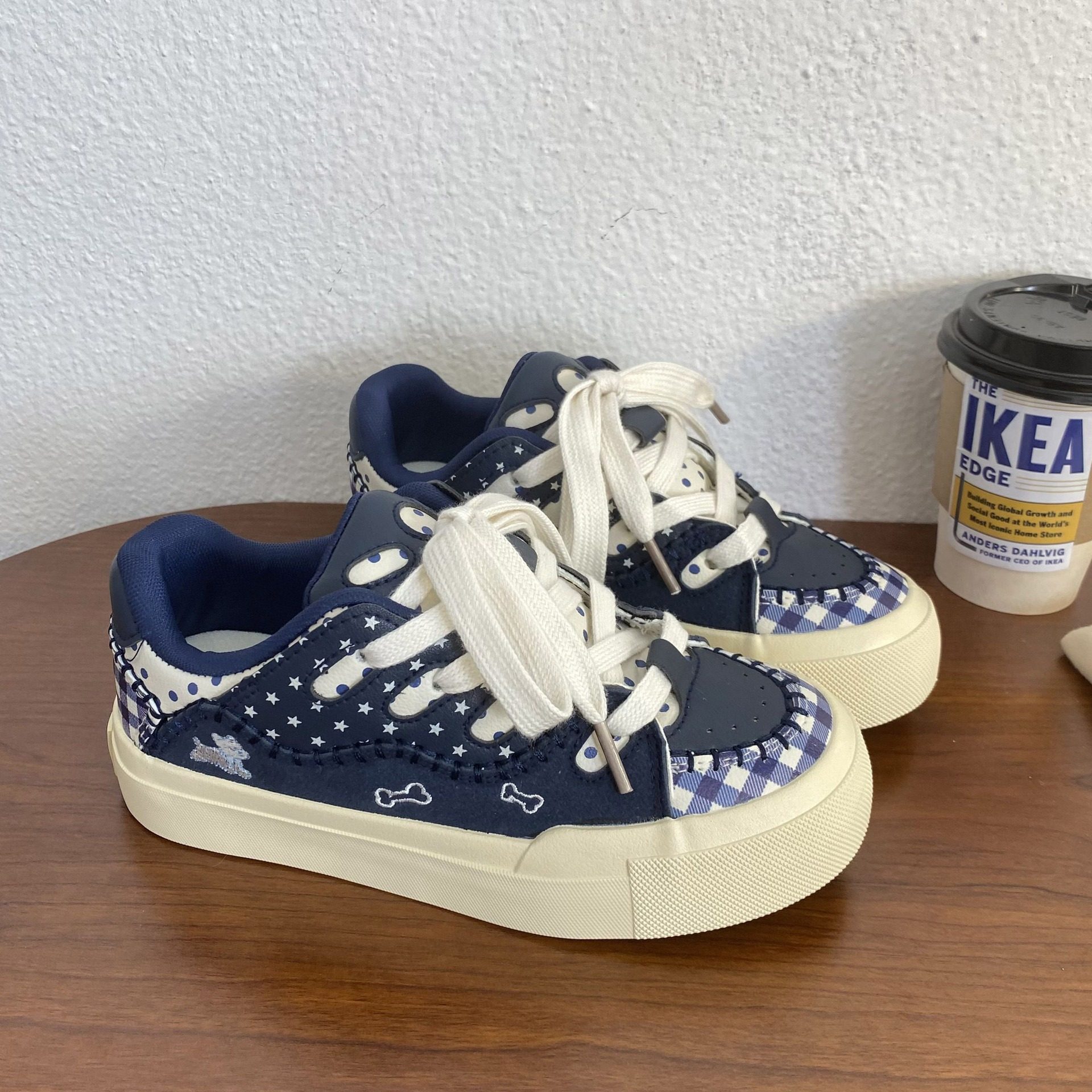 深蓝色格子面包板鞋女2026春季新款软底舒适潮鞋百搭满天星德训鞋,女鞋,休闲板鞋,淘宝优惠券,粉丝福利购,淘宝优惠卷