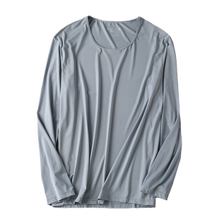 男士秋衣男款上衣单件超薄款冰丝保暖内衣男生长袖T恤圆领打底衫