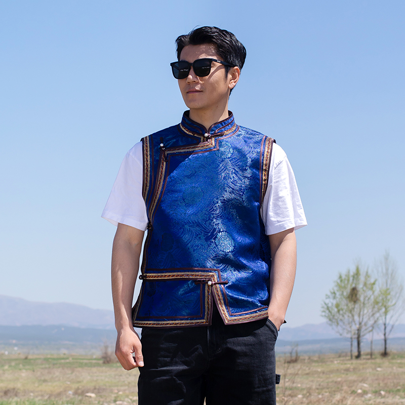 蒙美人蒙古元素马甲男立领少数民族新品蒙古族服装传统马夹短款