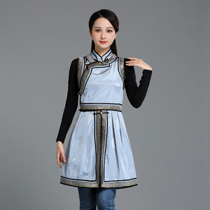 新款蒙古马甲女中长民族风坎肩蒙古服装马甲裙现代生活装日常马夹