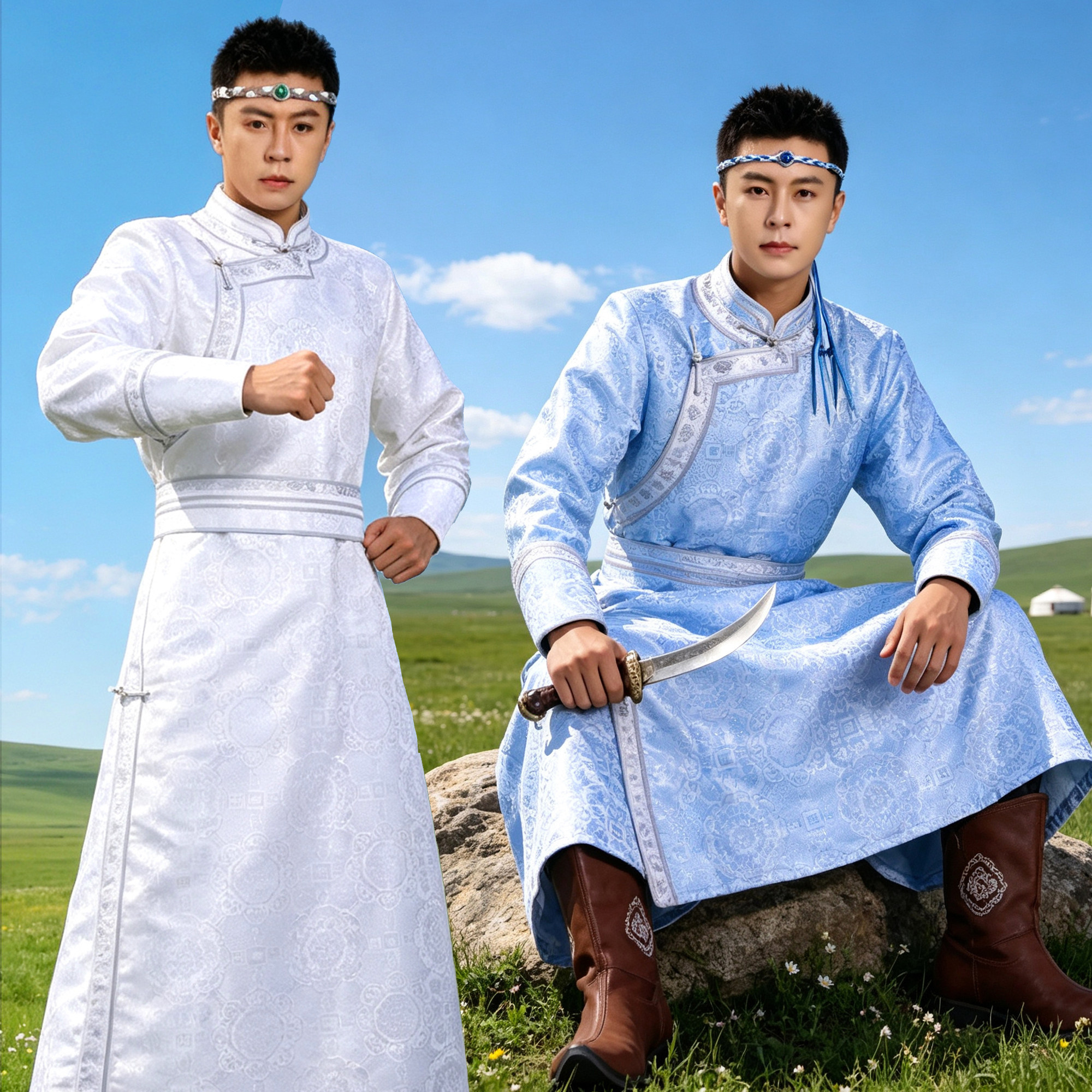 蒙古族服装男士舞台表演蒙古袍