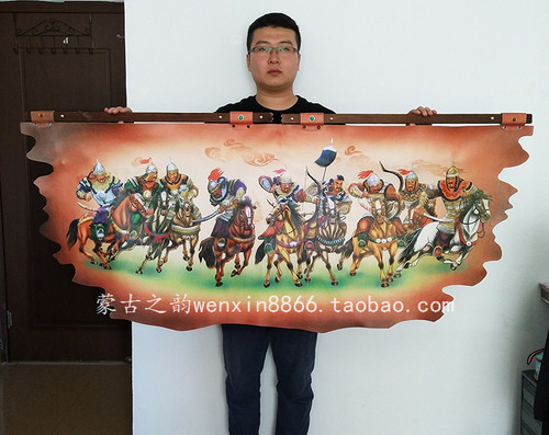 横版双木内蒙古特色风骑士挂画