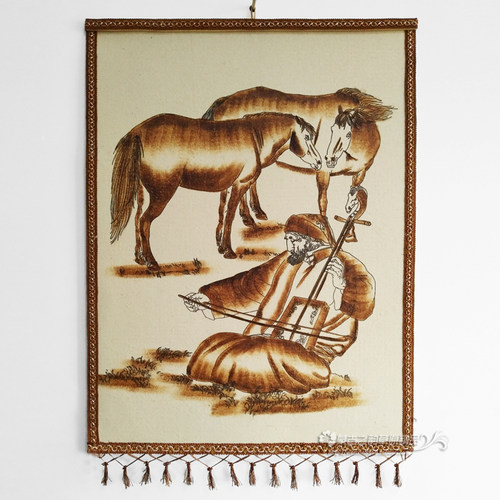 手工毡画烫画老人拉马头琴挂画内蒙古工艺品烫毡画饭店蒙餐馆挂画 - 封面