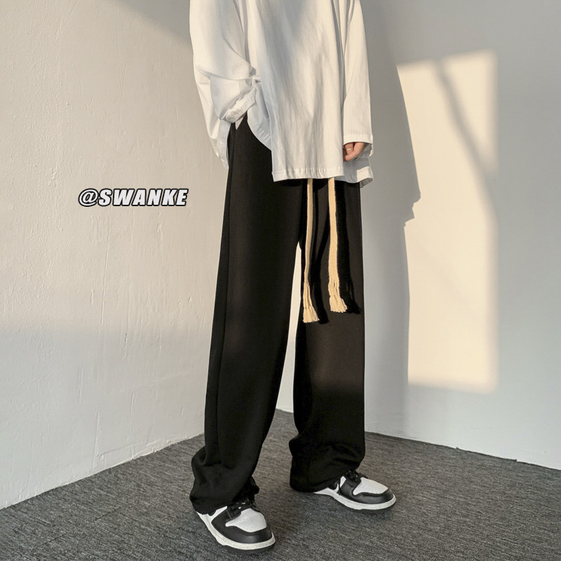 港风系带抽绳秋季卫裤男休闲裤宽松时尚潮牌阔腿裤直筒拖地长裤子在类目 男装, 休闲裤中 - 来自Buy2taobao.com提供专业的淘宝代购服务