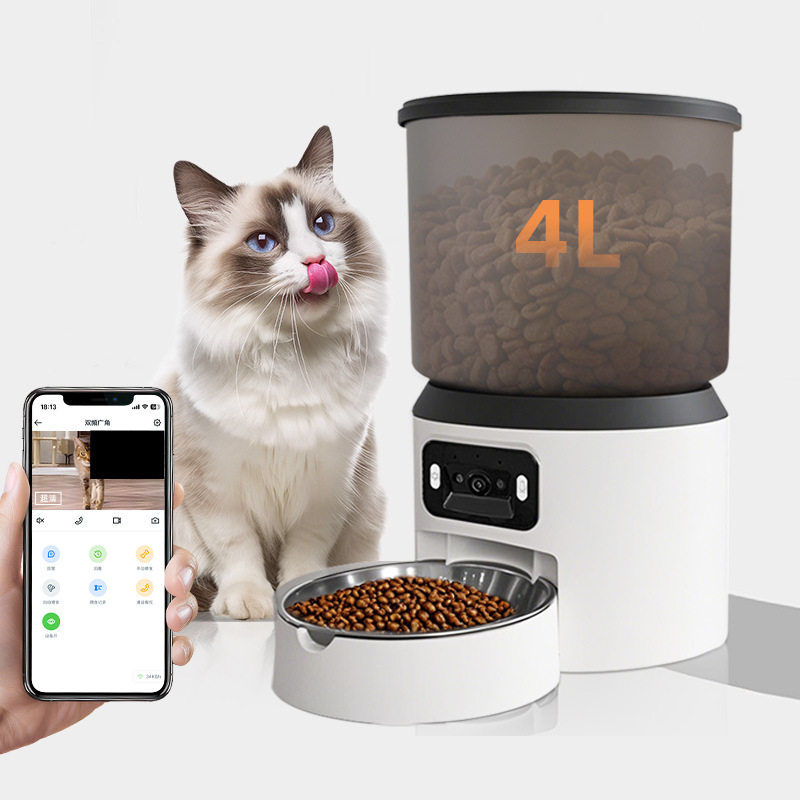 4L智能宠物自动喂食器双频猫咪狗碗猫食盆定时监控狗粮投喂机广角