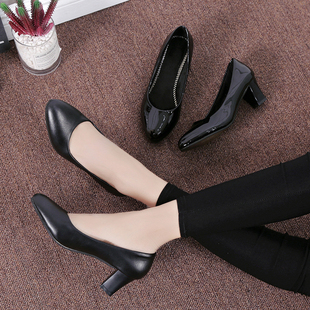 上班鞋女酒店工作鞋女黑色皮鞋银行平底职业防滑圆头空姐空乘舒适