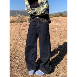 布老哥Blog美式复古黑色单宁牛仔裤简约修身提裆显高长裤子潮K725