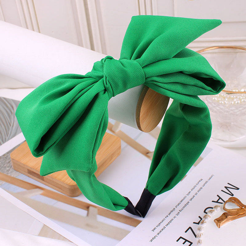 春新年款头箍韩国复古纯色大蝴蝶结宽边发箍发卡头饰简约森女绿色