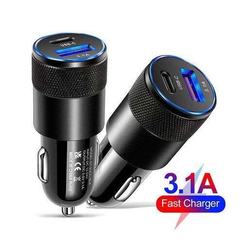 金属15W快速汽车智能车充充电器车载充电器+PDUSB小钢炮 充电