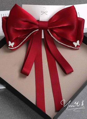 夹发夹公主装饰发卡蝴蝶结弹簧后脑勺夹气质头饰女红色新款蝴蝶顶