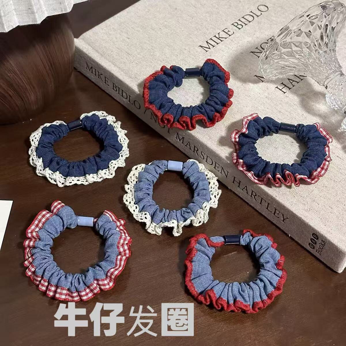 韩版牛仔布艺发圈蕾丝花边发绳扎头发皮筋女丸子头马尾头绳发饰