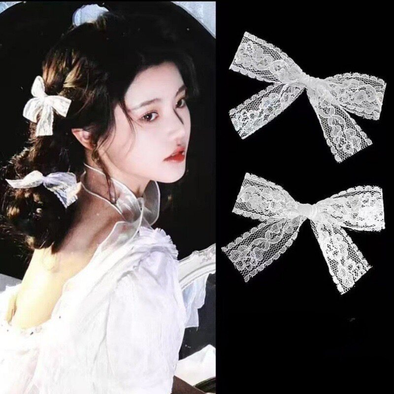 白色蕾丝蝴蝶结发夹洛丽塔写真