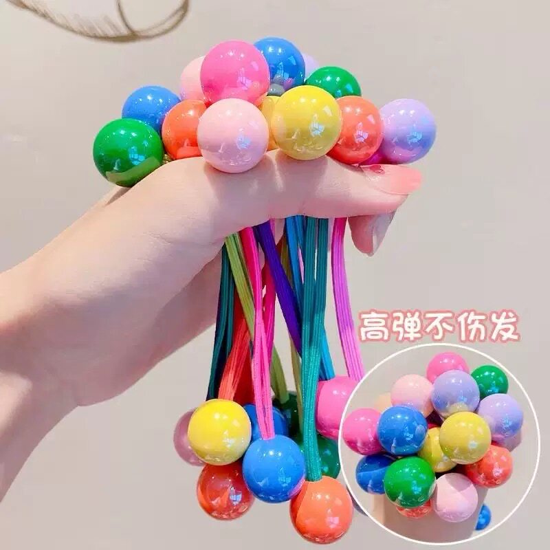 儿童糖果色发圈双头绳皮筋球球发绳宝宝扎高马尾不伤发高弹力发饰
