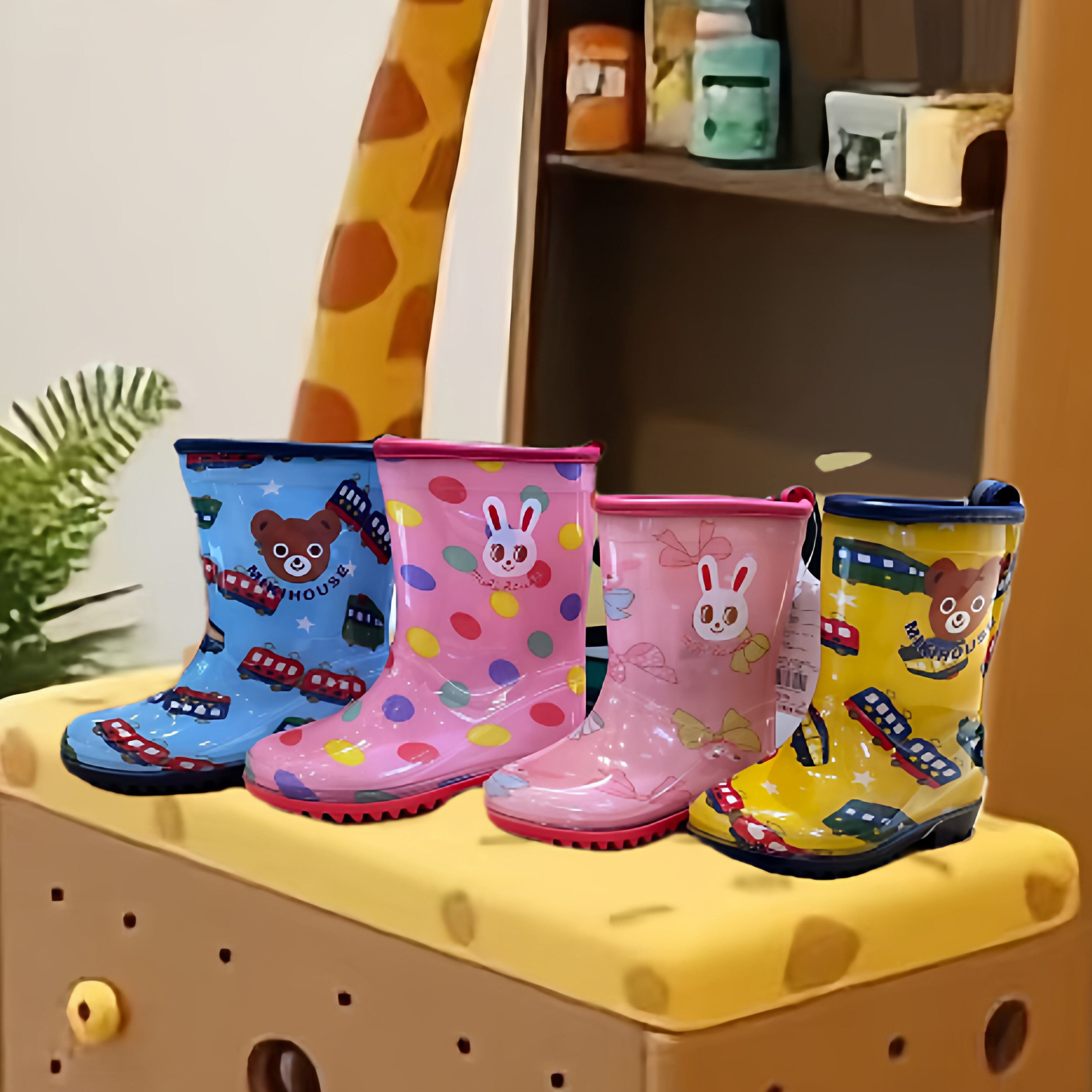 出口外贸儿童可爱雨鞋防滑轻便汽车兔子卡通图案小学生大码软水靴图片