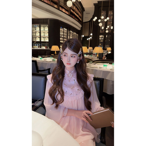 【花开半夏】 郭郭原创松弛感粉色蝙蝠袖上衣女衬衫长裤套装