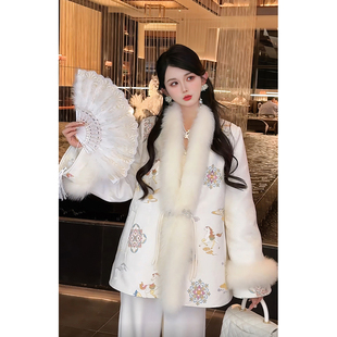 梦马生花 郭郭原创狐狸毛重工刺绣新中式羽绒服外套女中长款