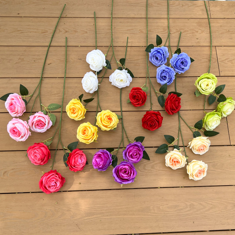 仿真玫瑰花情人节塑料花束家居摆件假花客厅餐桌插花干花摆设装饰
