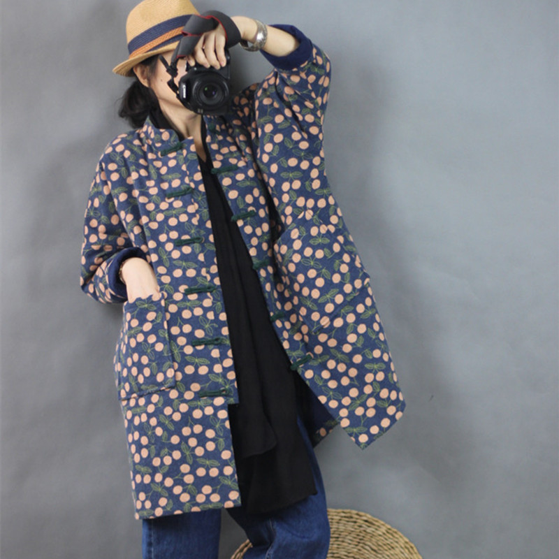 秋冬田园碎花对襟柔软面料棉衣