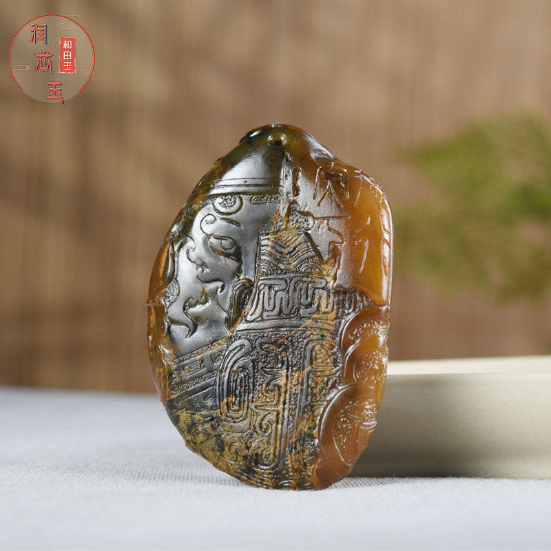 雪玉轩天然玉石挂件新疆和田玉籽料红皮沁色锦灰堆独籽玉吊坠收藏