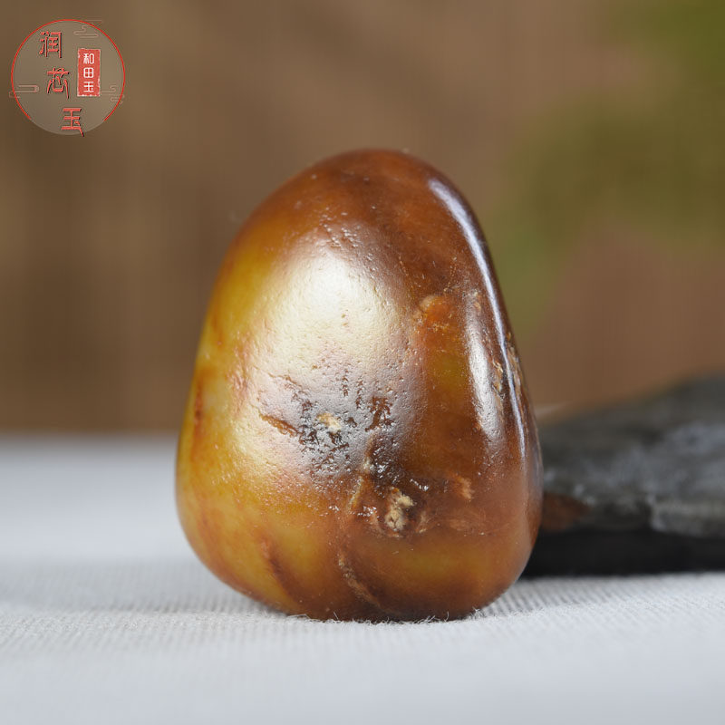雪玉轩天然玉石摆件新疆和田玉籽料红皮沁色无修独籽原石手把件