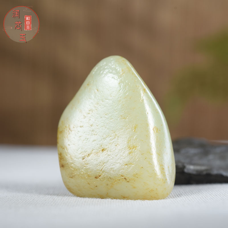 雪玉轩天然玉石摆件新疆和田玉籽料白玉洒金皮无修原石手把件藏品