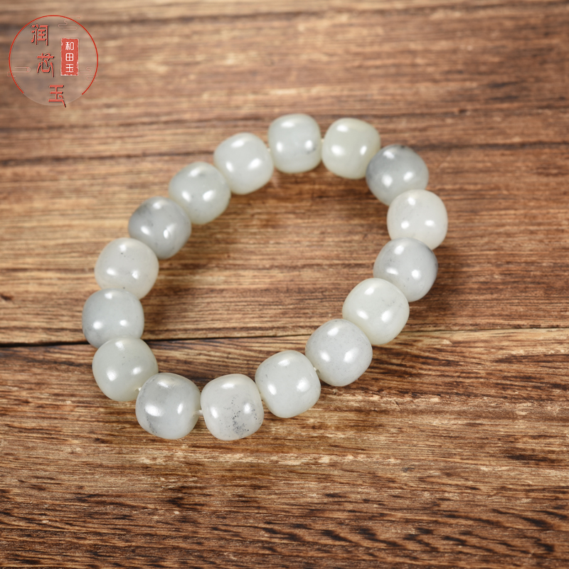 润芯玉青花点墨老型朱手串