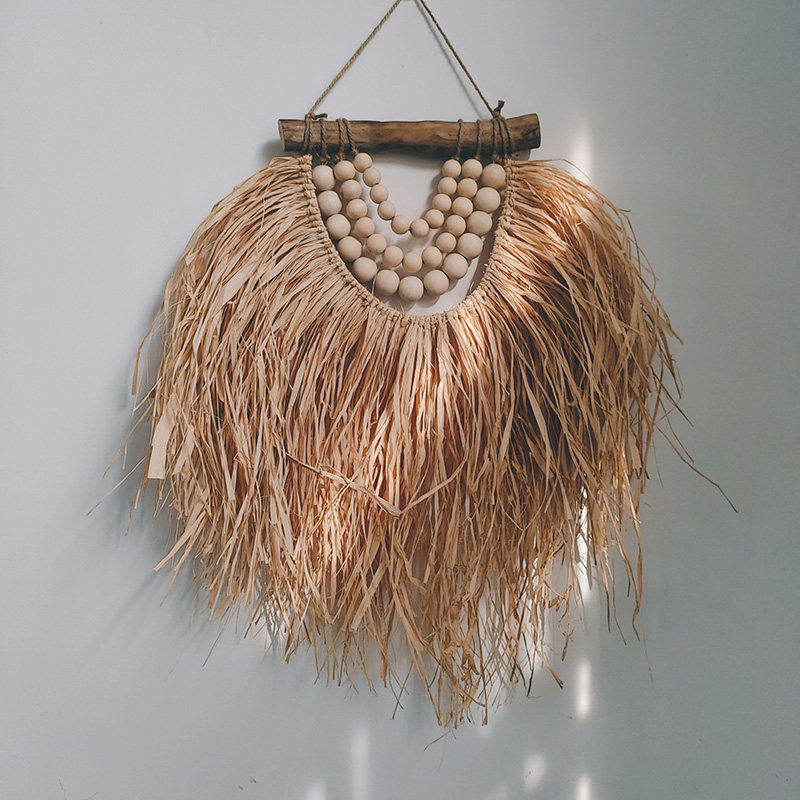 天然拉菲草壁饰手工草编创意民宿摄影背景壁挂家居北欧复古装饰