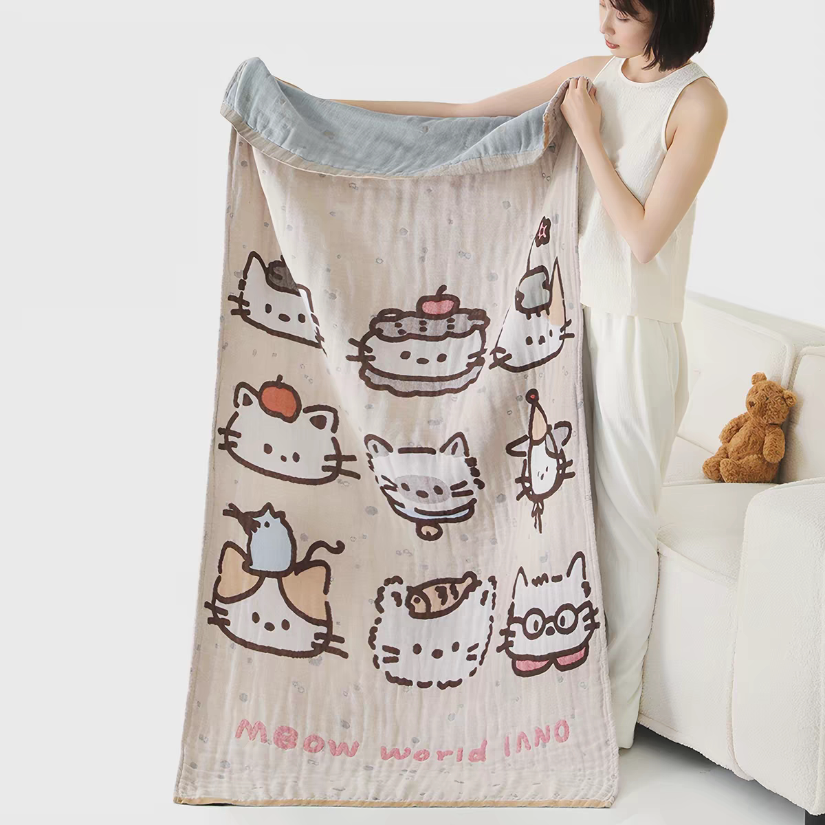 80*160cm棉质浴巾可爱卡通多功能夏季盖毯沙发巾四层纱布浴巾