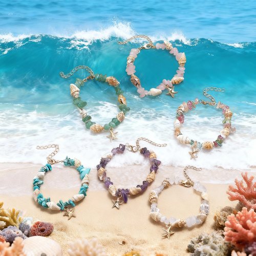 欧美跨境流行新款天然海螺绿松碎石手链仿海星旅游景点男女手串饰
