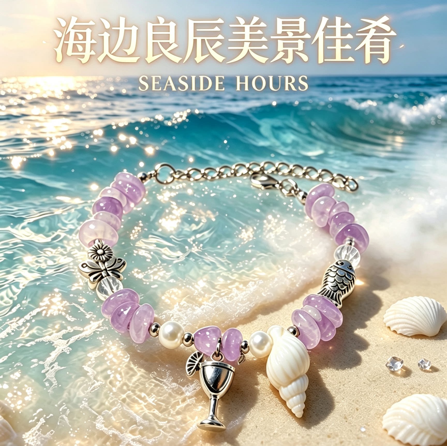 天然海螺碎石仿珍珠手链编织手串景点礼品时尚气质优雅高级感手饰图片