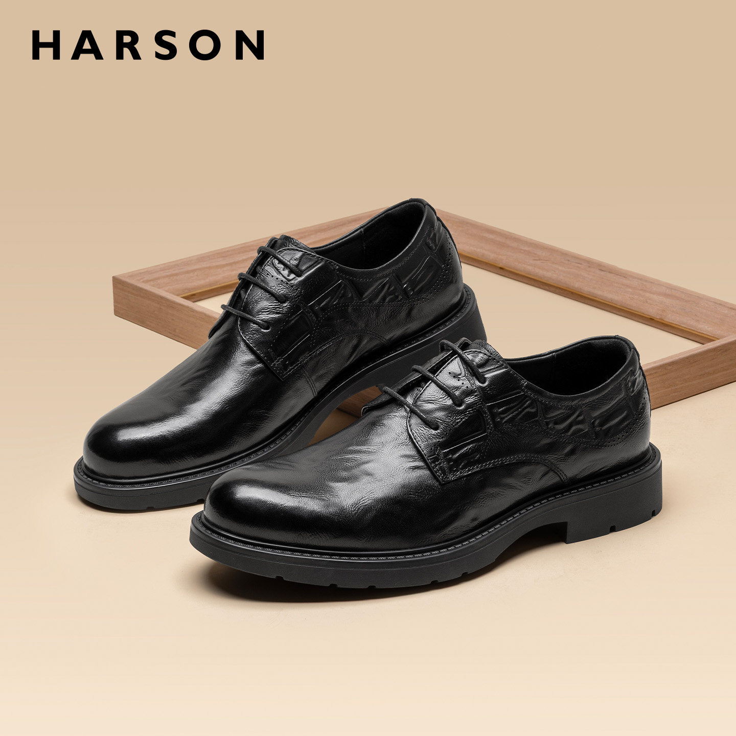 哈森皮鞋男款2026新款真皮德比鞋男士商务正装皮鞋男结婚春季男鞋