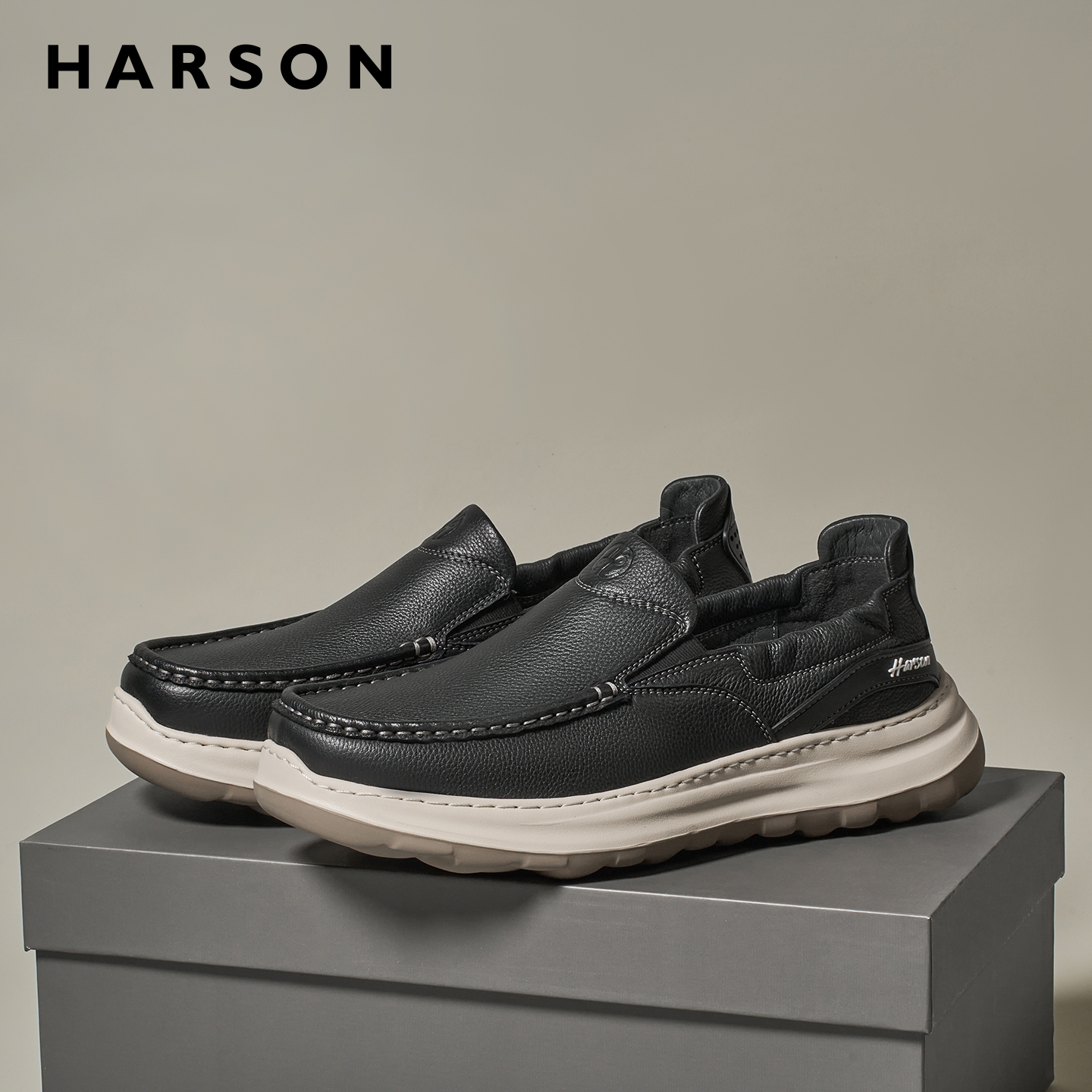 哈森男鞋秋季新款户外真皮运动鞋