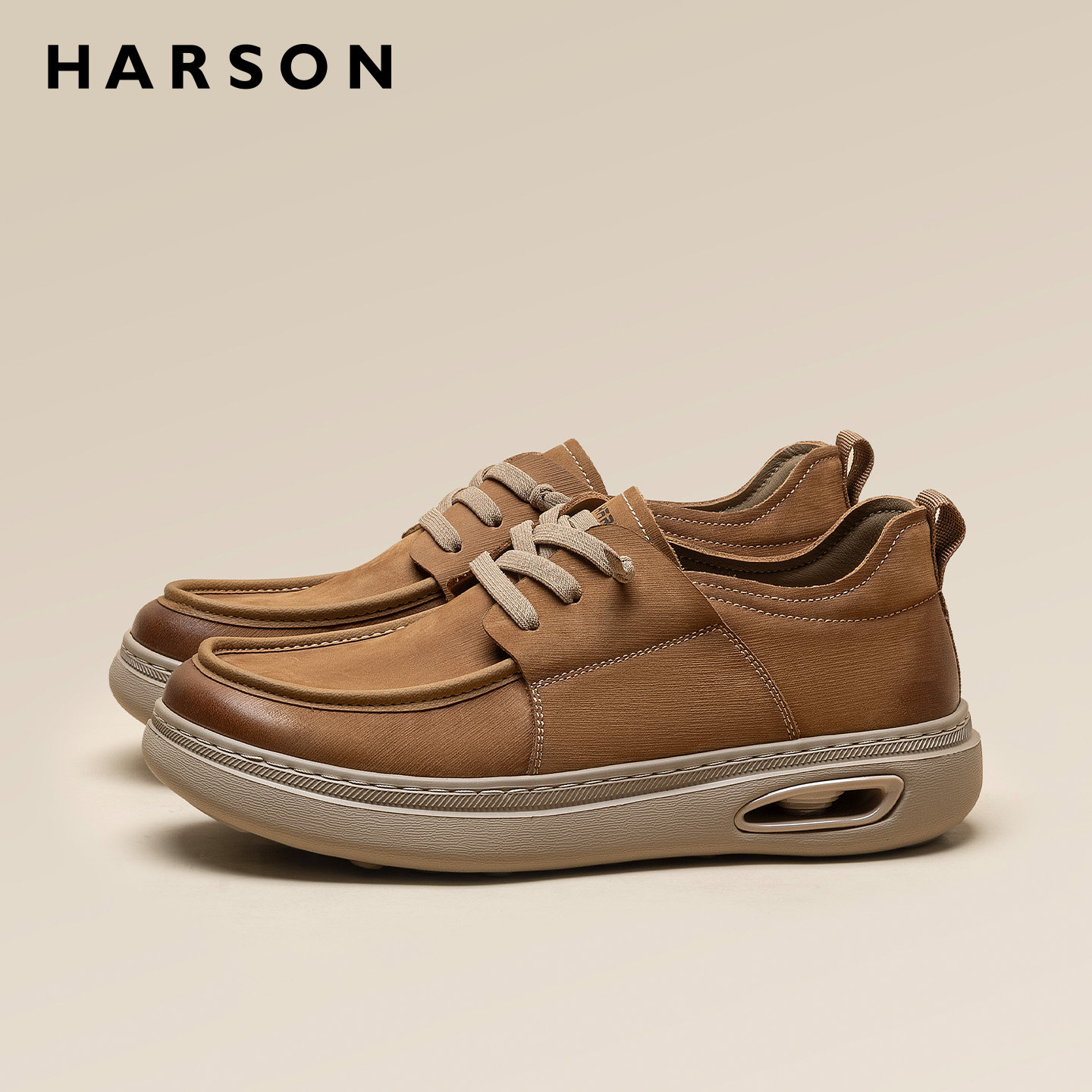 哈森男鞋春季新款时尚厚底低帮工装鞋男士宽脚皮鞋磨砂真皮休闲鞋