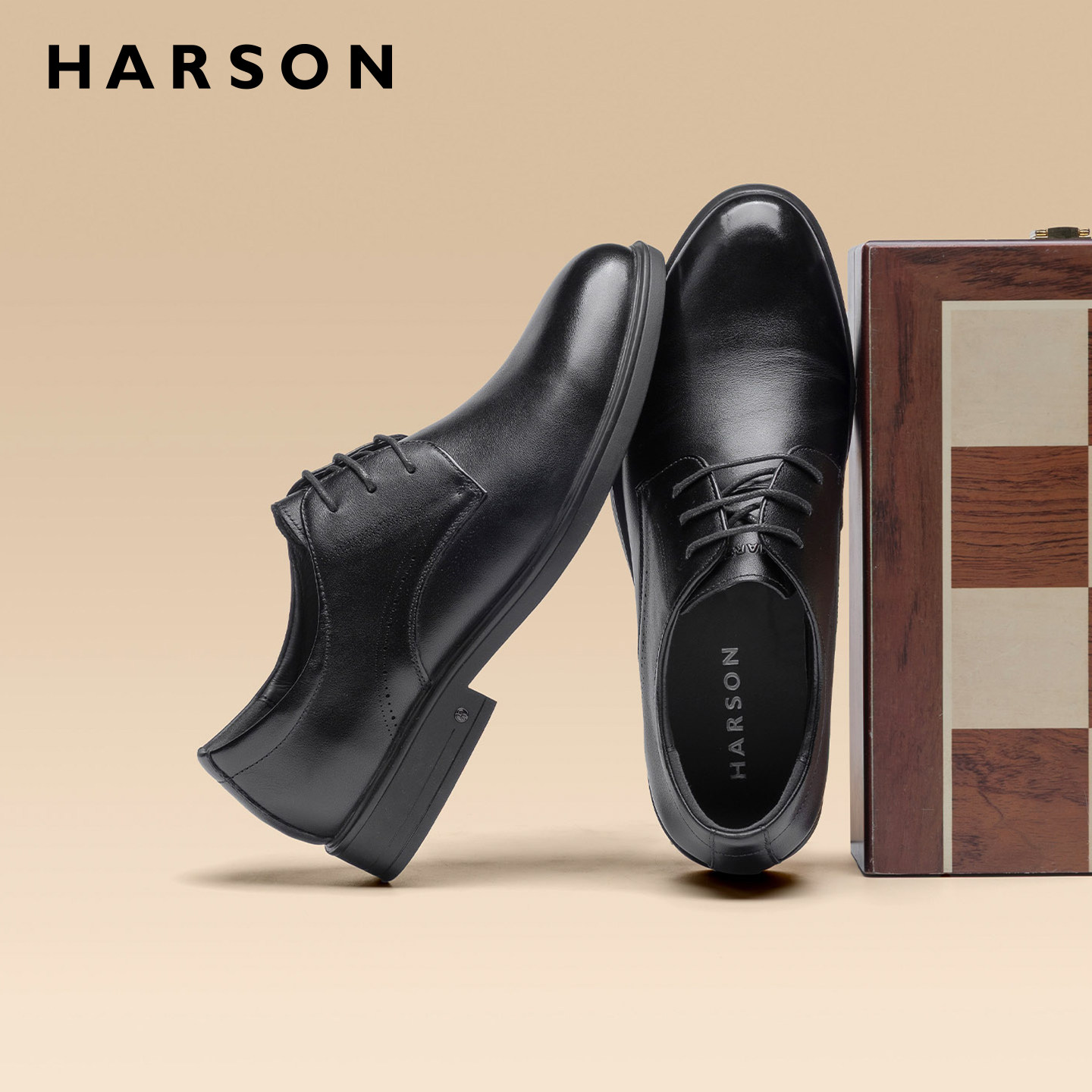 哈森男鞋新款男士商务皮鞋男结婚增高德比鞋真皮休闲鞋子黑色皮鞋